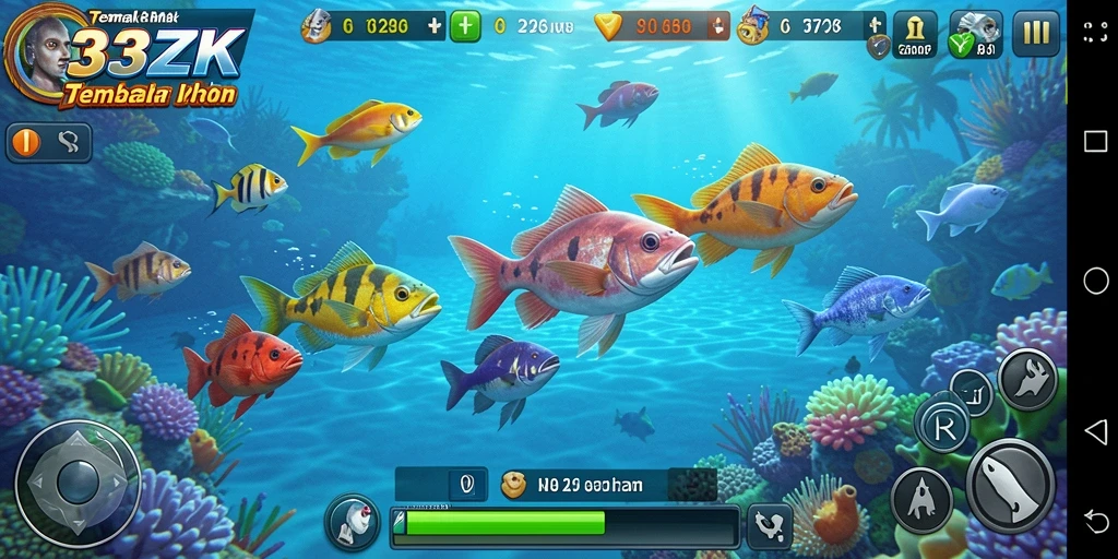 Screenshot utama 33ZK menampilkan gameplay seru memancing ikan.