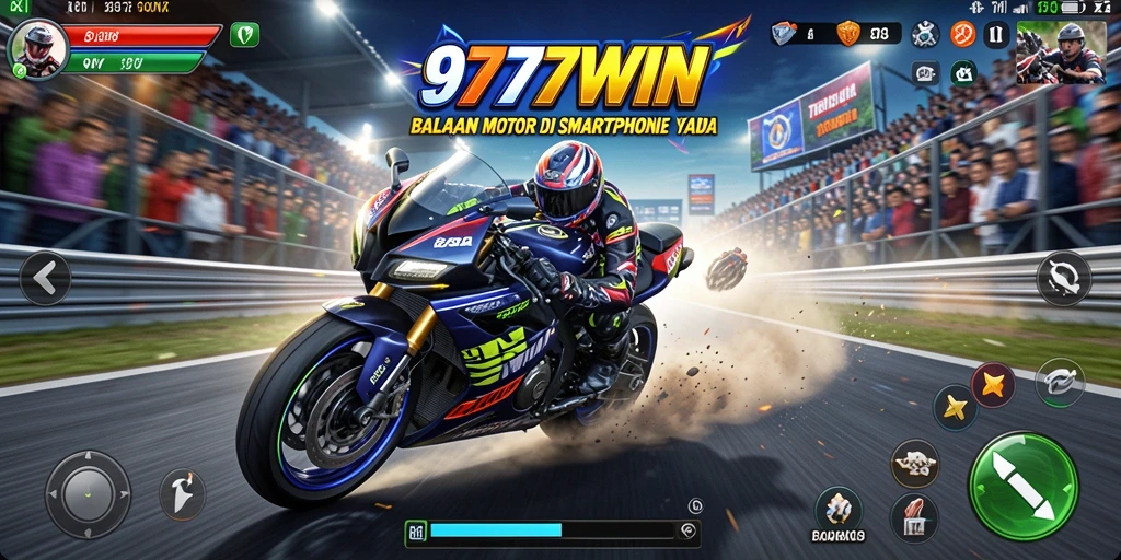 Tampilan gameplay mendebarkan di 9777WIN saat balapan motor.