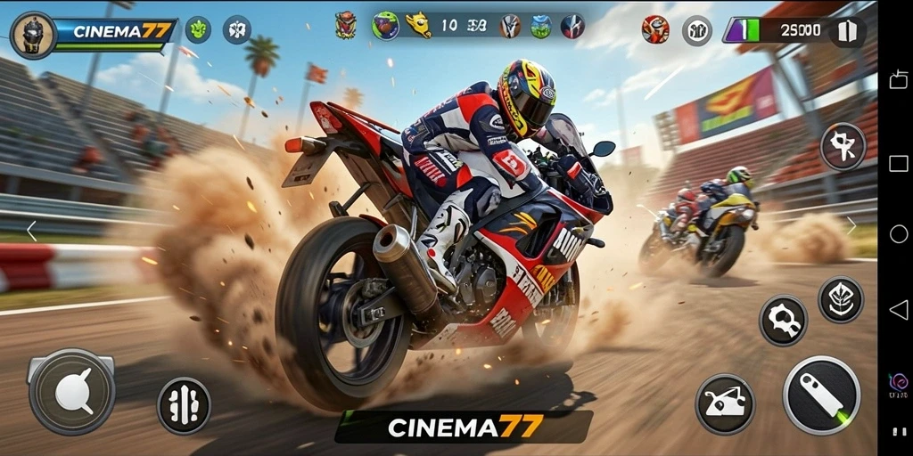 Tangkapan layar dari CINEMA77 yang menampilkan balapan motor yang seru.