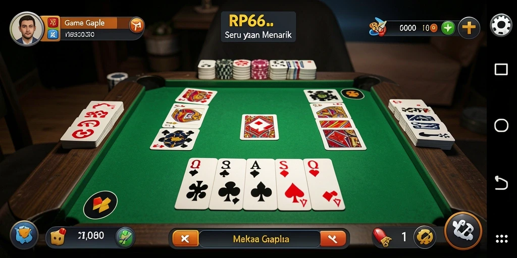Tampilan gameplay seru dari RP66 yang menunjukkan permainan Gaple.