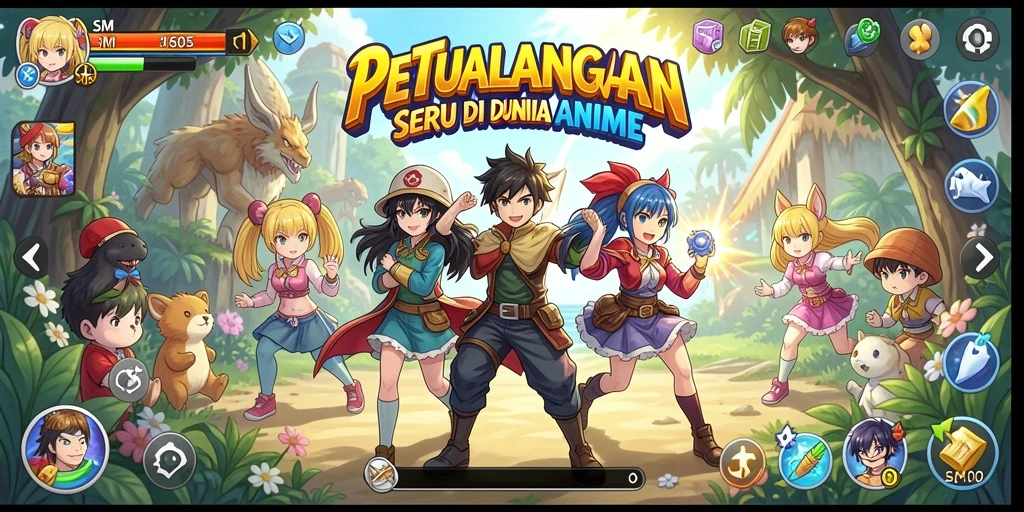Tampilan menarik gameplay Anime SM605 dengan karakter dan latar belakang yang kaya.