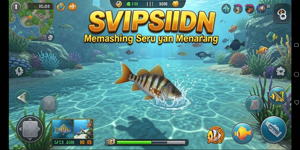 Tampilan gameplay SVIPSIDN yang menampilkan aksi memancing yang seru.
