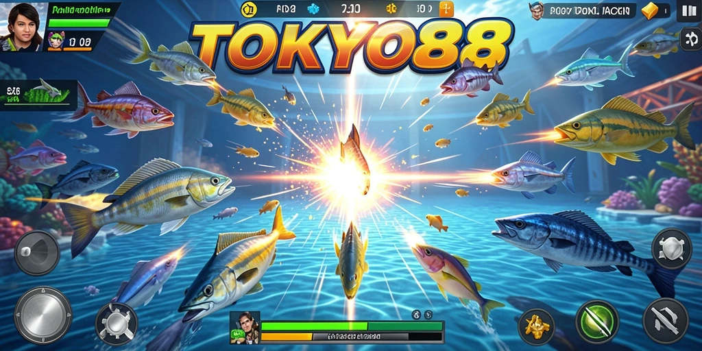 Tampilan aksi seru saat menembak ikan di TOKYO88.